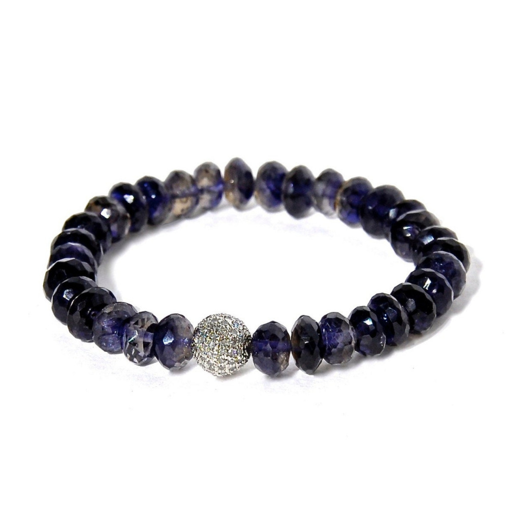 Pave Diamond & Iolite Station Stretch Bracelet.